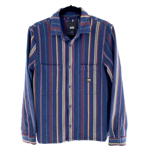 Vans Men Shirt Jacket Shacket Blue Multicolor Stripe Sz S Skateboard Thick Twill - Picture 1 of 16